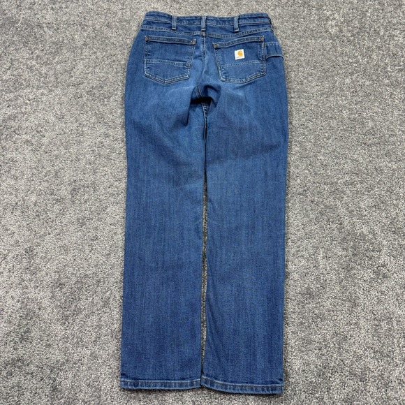 Carhartt Jeans Womens 6 Blue Relaxed Fit Carpenter Straight Medium Wash Denim - Picture 1 of 8